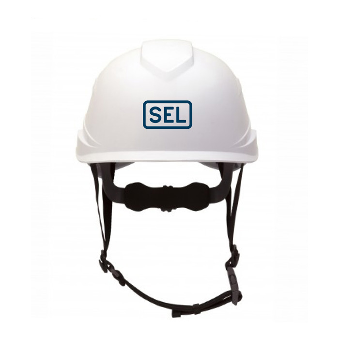 ANSI Z89 OSHA compliant Eurostyle hard hat with chinstrap and ratchet suspension Type 1 Class E